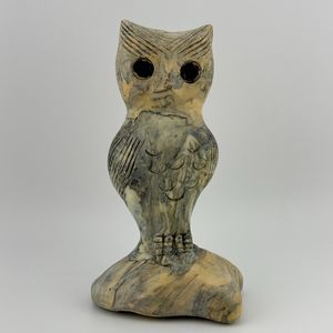 Vintage 1960's Crushed Oyster Shells Owl Figurine Sculpture Handmade Tan 4.75" H